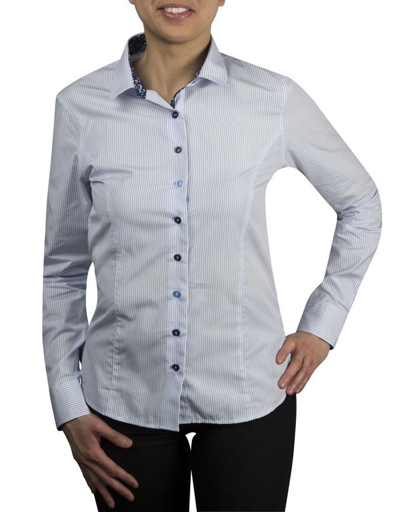 blue and white striped dress shirt womens