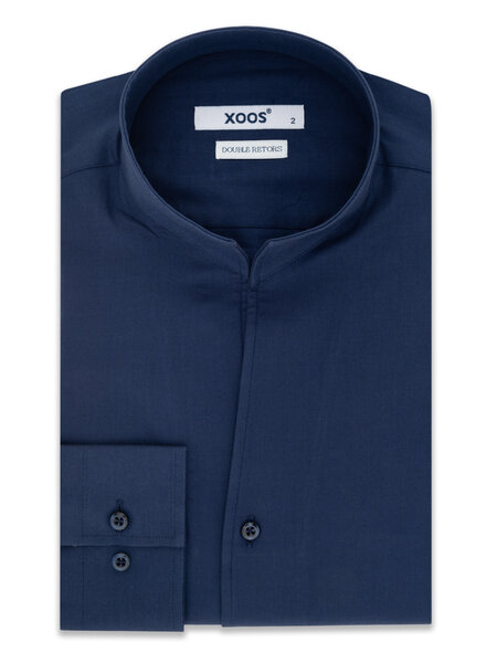 XOOS Chemise homme en gabardine marine et col droit ouvert (Double Retors)