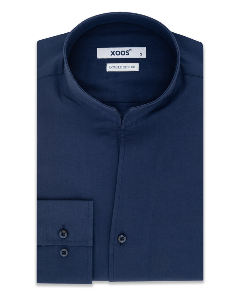 XOOS Chemise homme en gabardine marine et col droit ouvert (Double Retors)