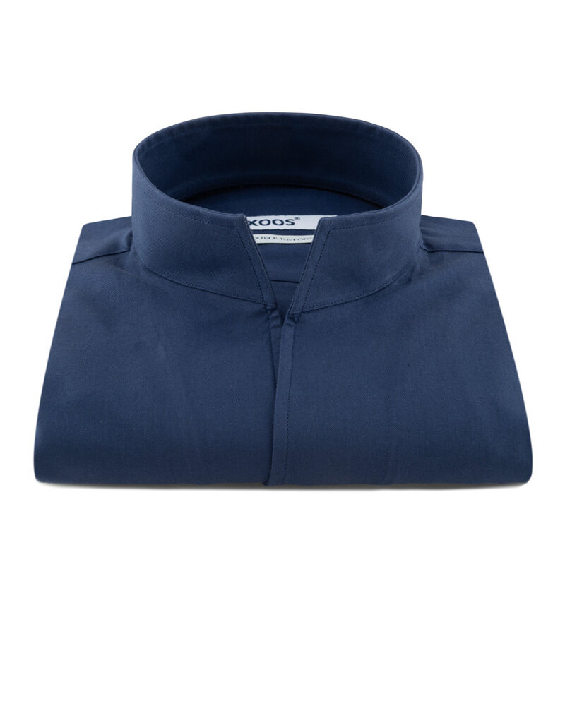 XOOS Chemise homme en gabardine marine et col droit ouvert (Double Retors)