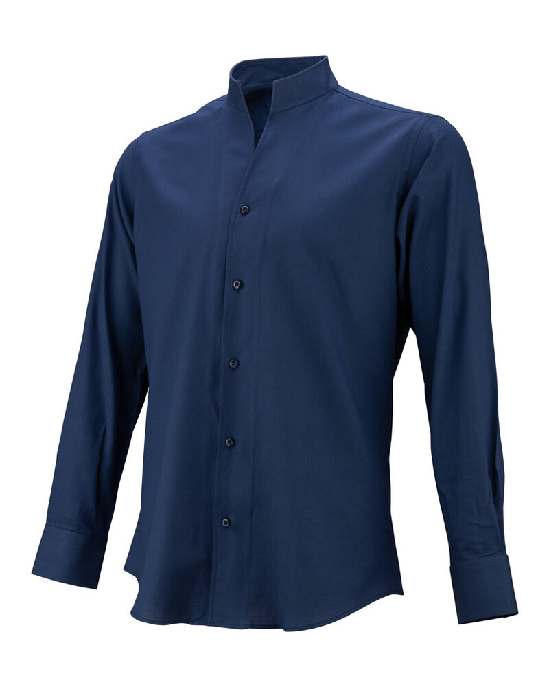 XOOS Chemise homme en gabardine marine et col droit ouvert (Double Retors)