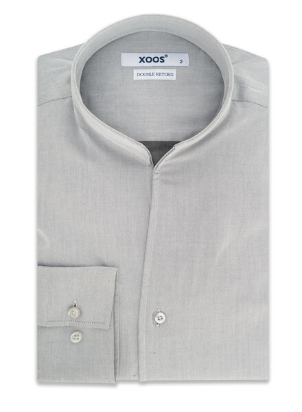 XOOS Men's light gray gabardeen shirt and open straight collar (Double twisted)