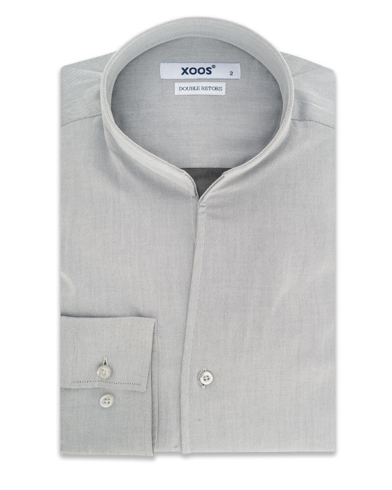 XOOS Men's light gray gabardeen shirt and open straight collar (Double twisted)