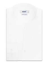 XOOS Chemise homme en satin de coton blanc et col droit ouvert