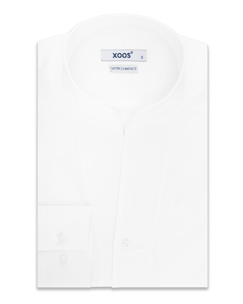 XOOS Chemise homme en satin de coton blanc et col droit ouvert