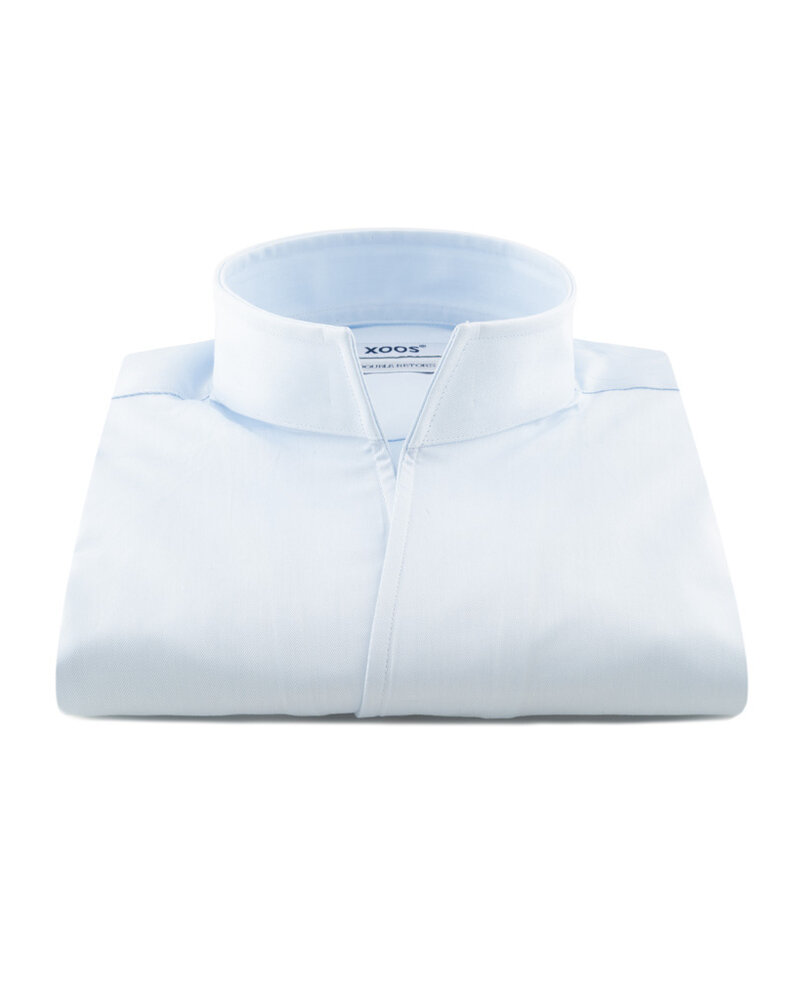 XOOS Chemise homme en gabardine bleu diamant et col droit ouvert (Double Retors)