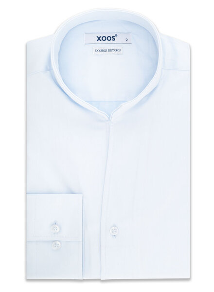 XOOS Chemise homme en gabardine bleu diamant et col droit ouvert (Double Retors)