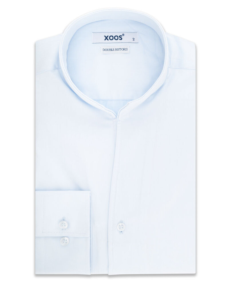 XOOS Chemise homme en gabardine bleu diamant et col droit ouvert (Double Retors)