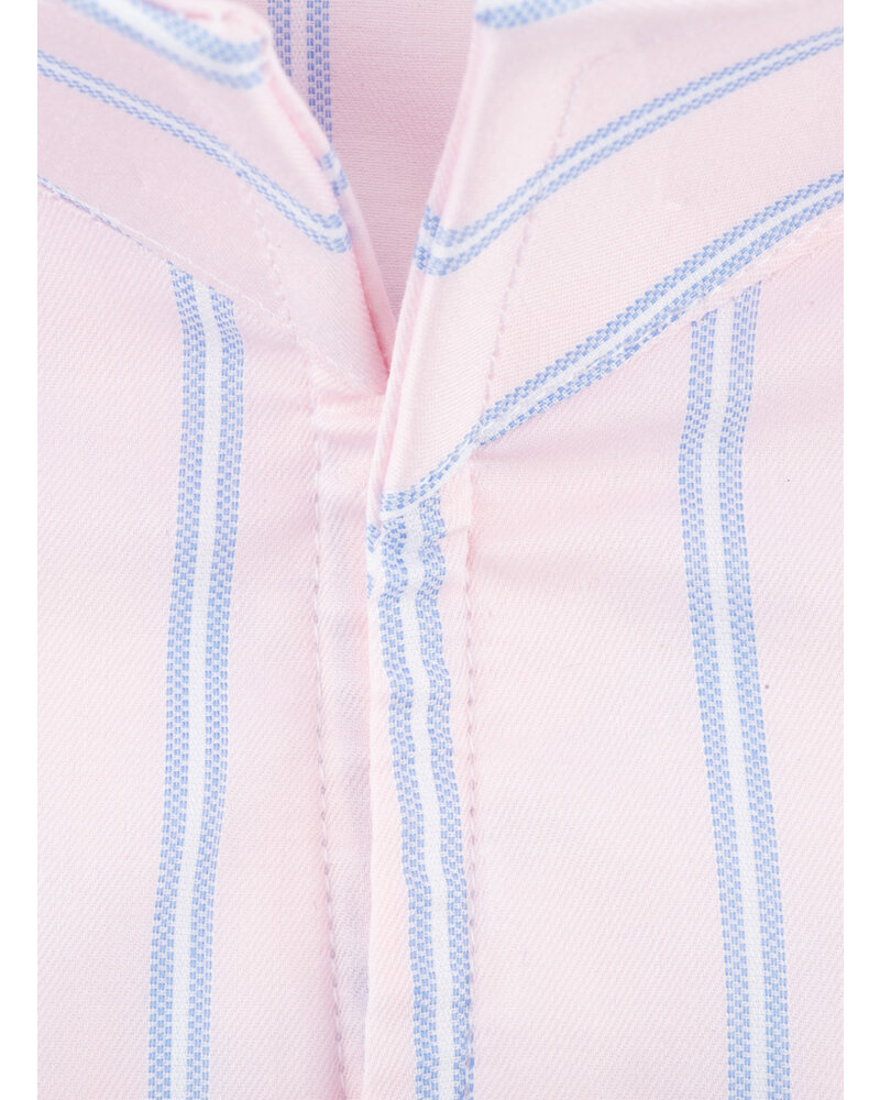 XOOS Chemise homme rose à rayures ciel et col droit ouvert (Double Retors)