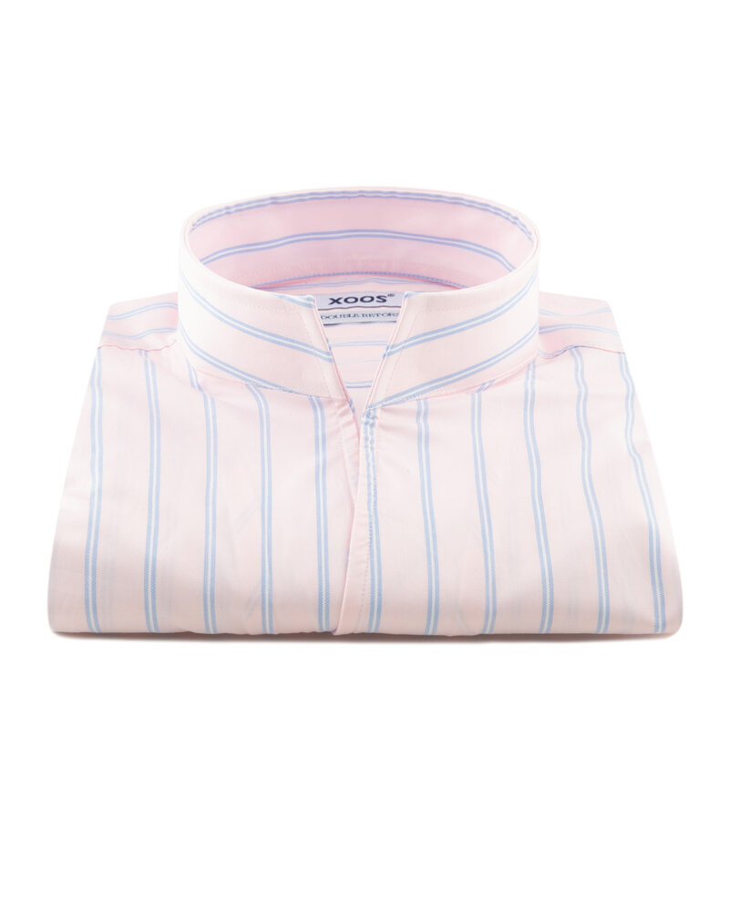 XOOS Chemise homme rose à rayures ciel et col droit ouvert (Double Retors)