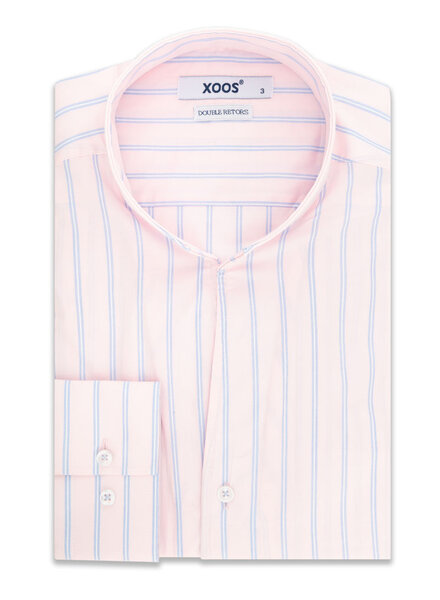XOOS Chemise homme rose à rayures ciel et col droit ouvert (Double Retors)