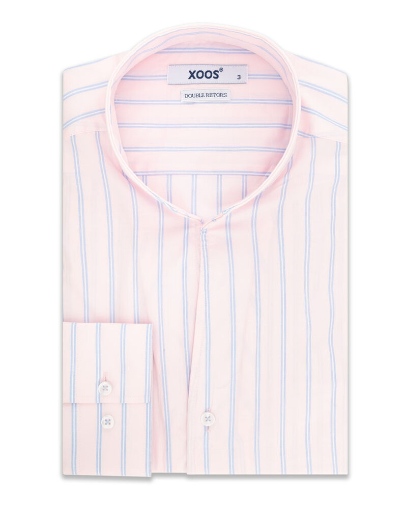 XOOS Chemise homme rose à rayures ciel et col droit ouvert (Double Retors)