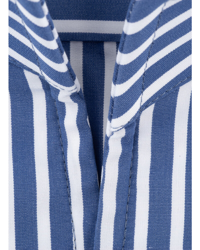 XOOS Chemise homme bleue à rayures blanches et col droit ouvert (Double Retors)