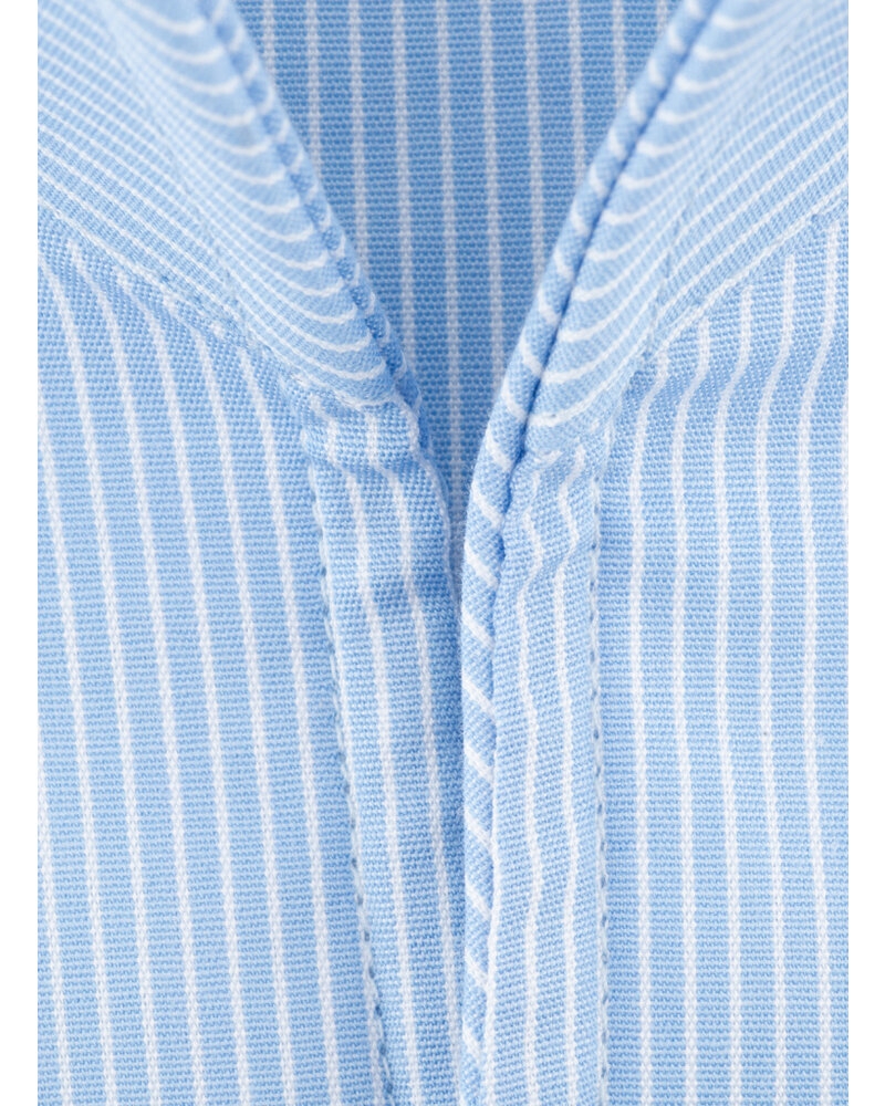 XOOS Chemise homme bleu ciel à très fines rayures blanches et col droit ouvert (Double Retors)
