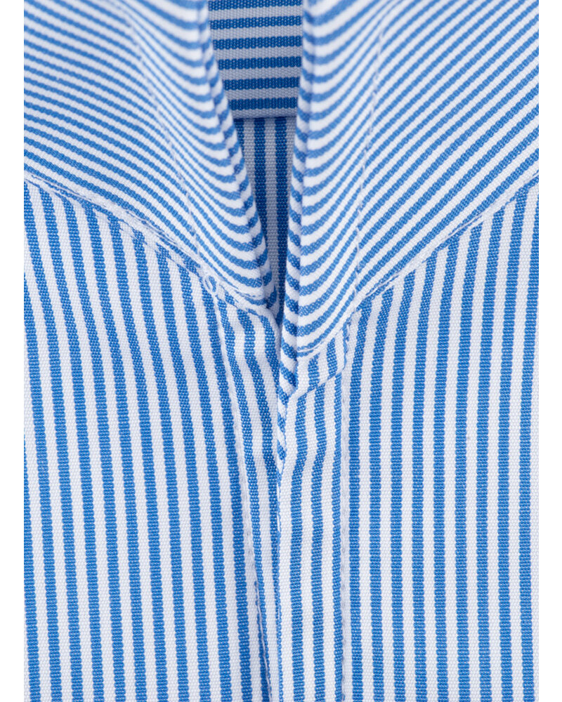 XOOS Chemise homme bleu ciel à très fines rayures blanches et col droit ouvert (Double Retors)