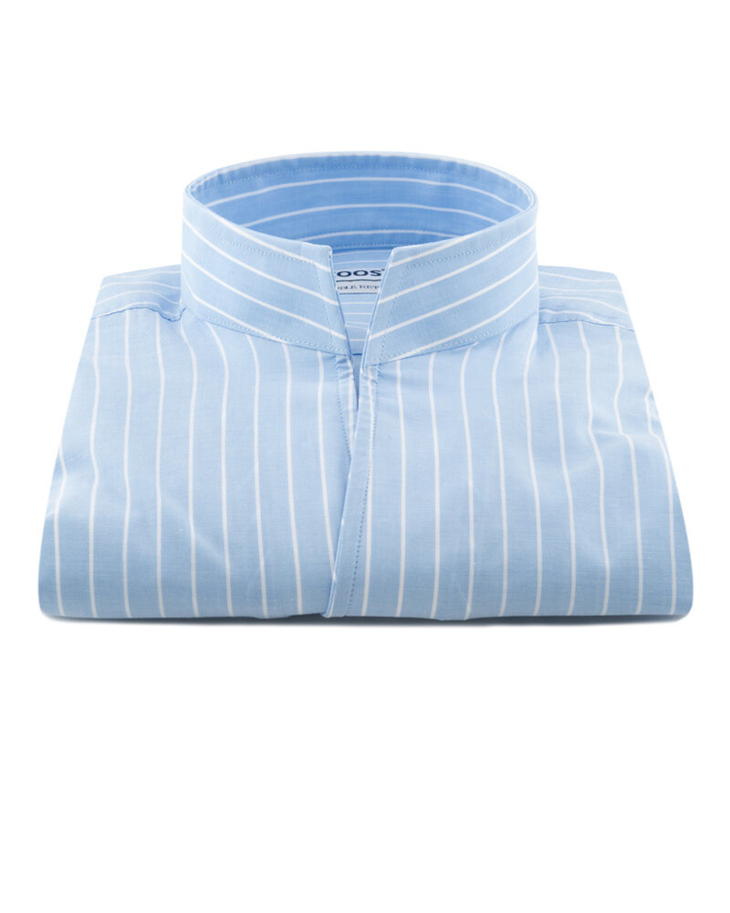 XOOS Chemise homme ciel à rayures blanches et col droit ouvert (Double Retors)