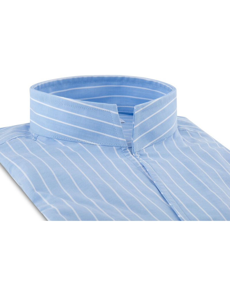 XOOS Chemise homme ciel à rayures blanches et col droit ouvert (Double Retors)