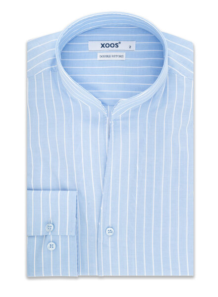 XOOS Chemise homme ciel à rayures blanches et col droit ouvert (Double Retors)