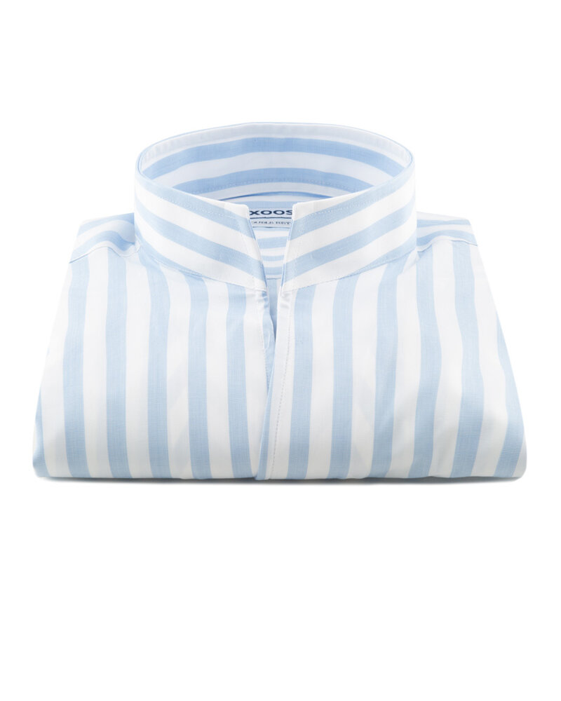 XOOS Chemise homme ciel à rayures blanches et col droit ouvert (Double Retors)
