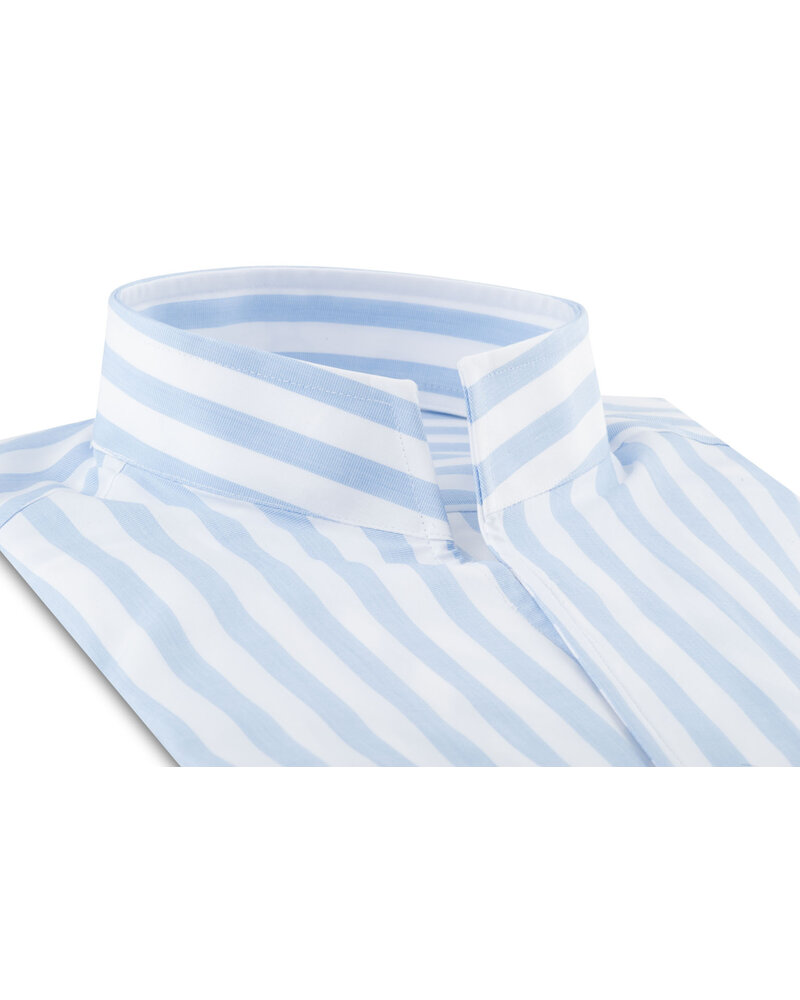 XOOS Chemise homme ciel à rayures blanches et col droit ouvert (Double Retors)