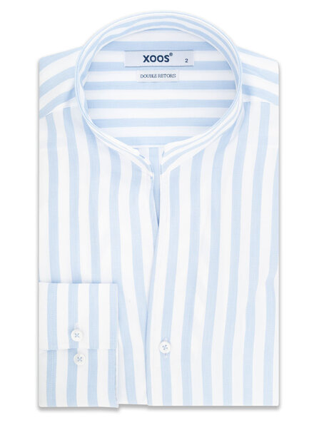 XOOS Chemise homme ciel à rayures blanches et col droit ouvert (Double Retors)
