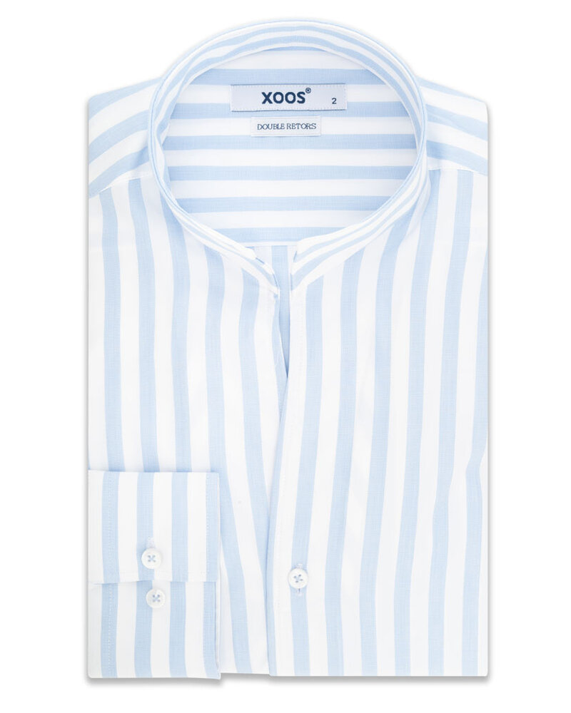 XOOS Chemise homme ciel à rayures blanches et col droit ouvert (Double Retors)