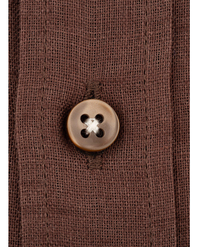 XOOS Men's fitted brown linen shirt with beige braid