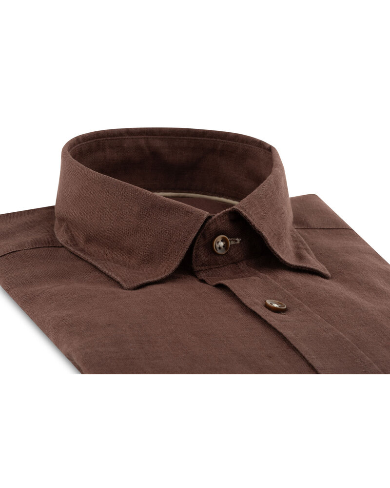 XOOS Men's fitted brown linen shirt with beige braid