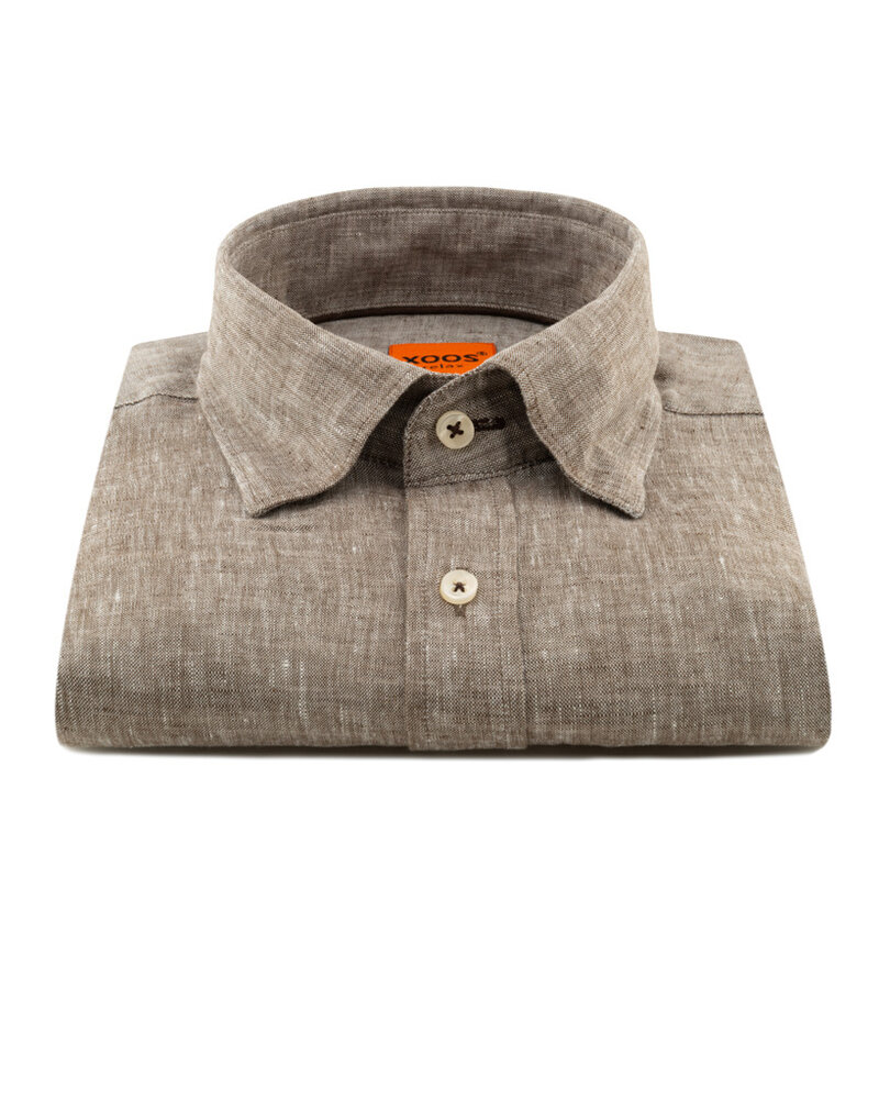 XOOS Chemise homme en lin taupe galon marron