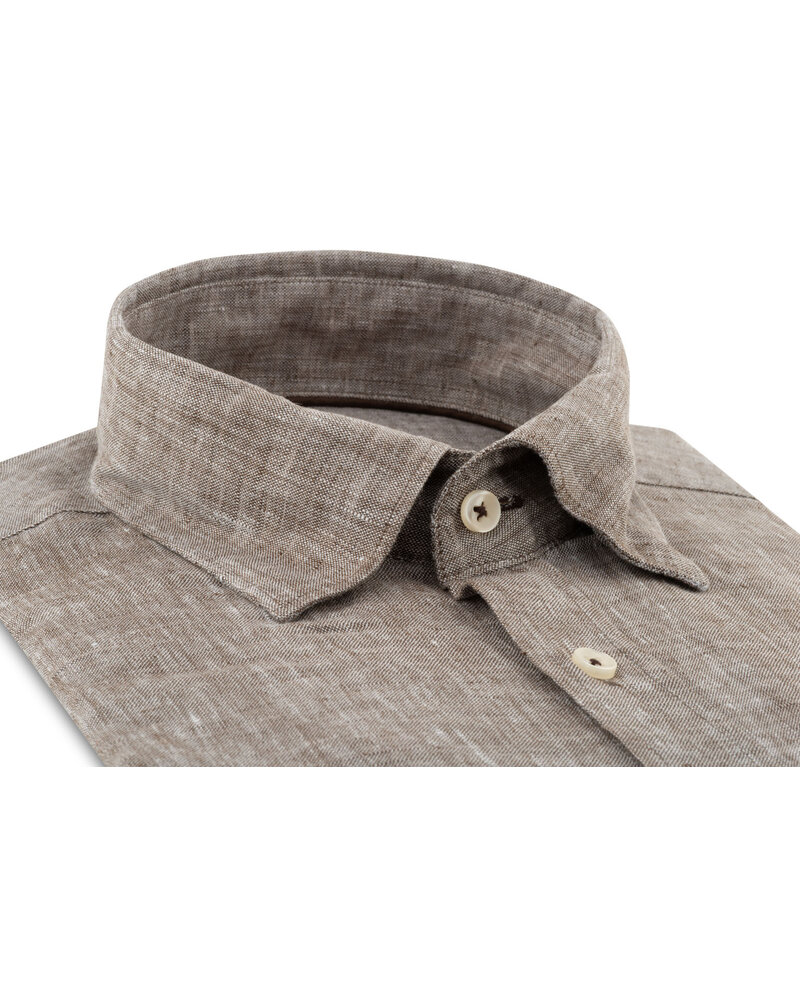 XOOS Chemise homme en lin taupe galon marron