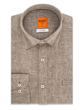 XOOS Men's fitted Taupe linen shirt with brown braid