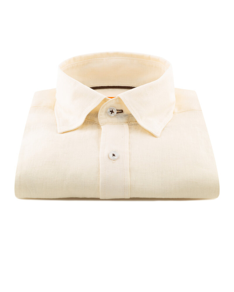 XOOS Men's fitted Ivory linen shirt with brown braid