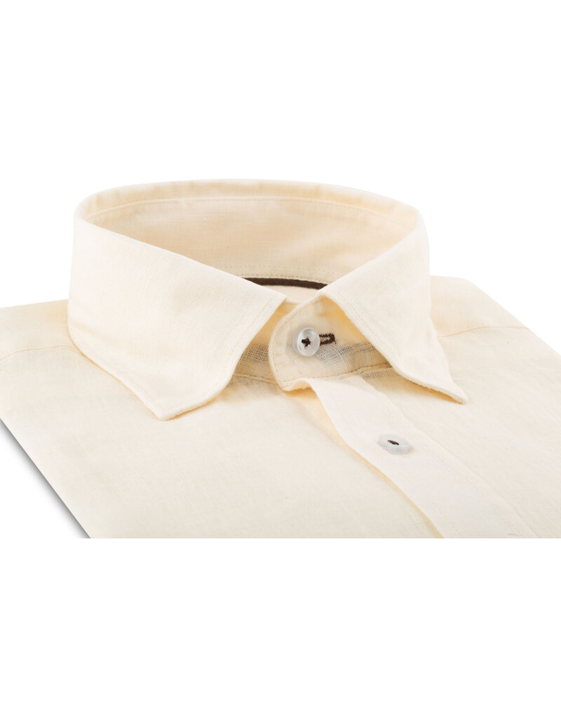 XOOS Men's fitted Ivory linen shirt with brown braid