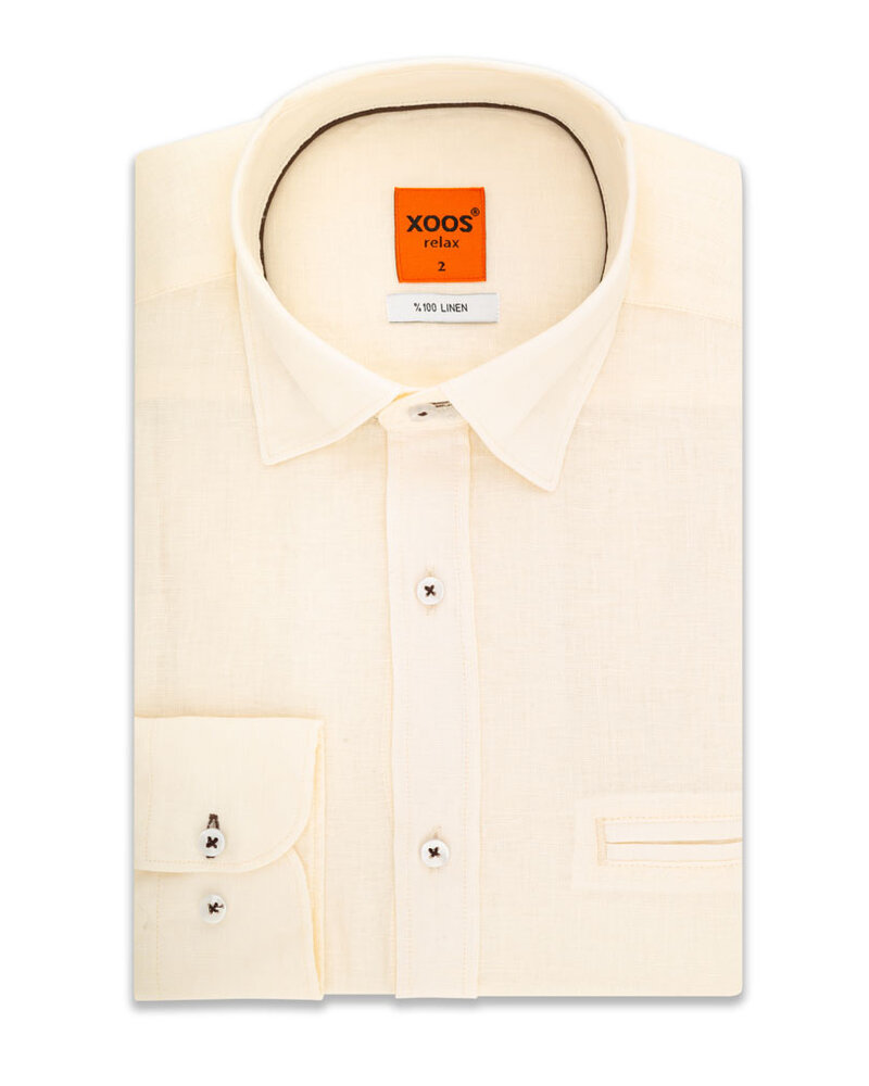 XOOS Men's fitted Ivory linen shirt with brown braid