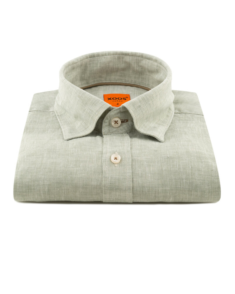 XOOS Chemise homme en lin vert olive galon orange - Copy