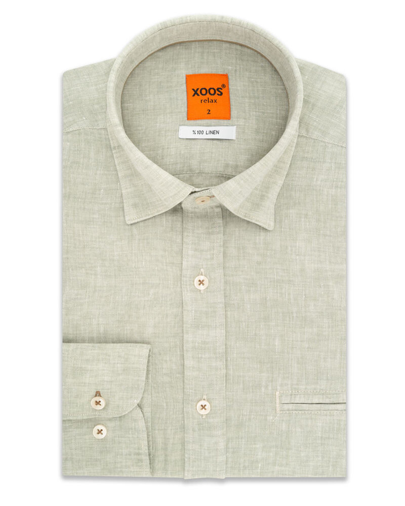 XOOS Chemise homme en lin vert olive galon orange - Copy