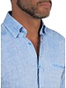 XOOS Chemise homme en lin bleu et galon marine