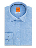XOOS Men's fitted blue linen shirt and navy collar braid