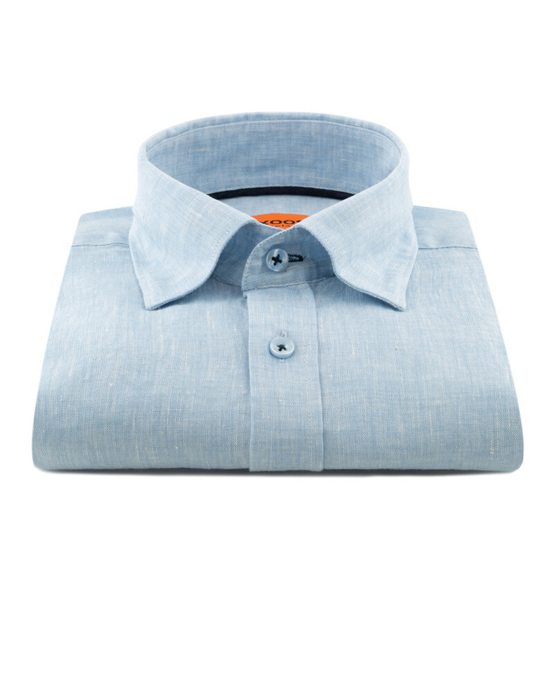 XOOS Chemise homme en lin ciel et galon marine