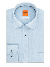 XOOS Chemise homme en lin ciel et galon marine