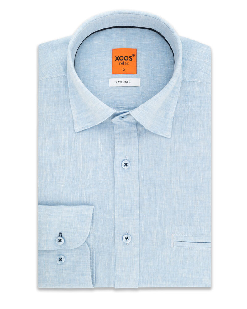 XOOS Chemise homme en lin ciel et galon marine