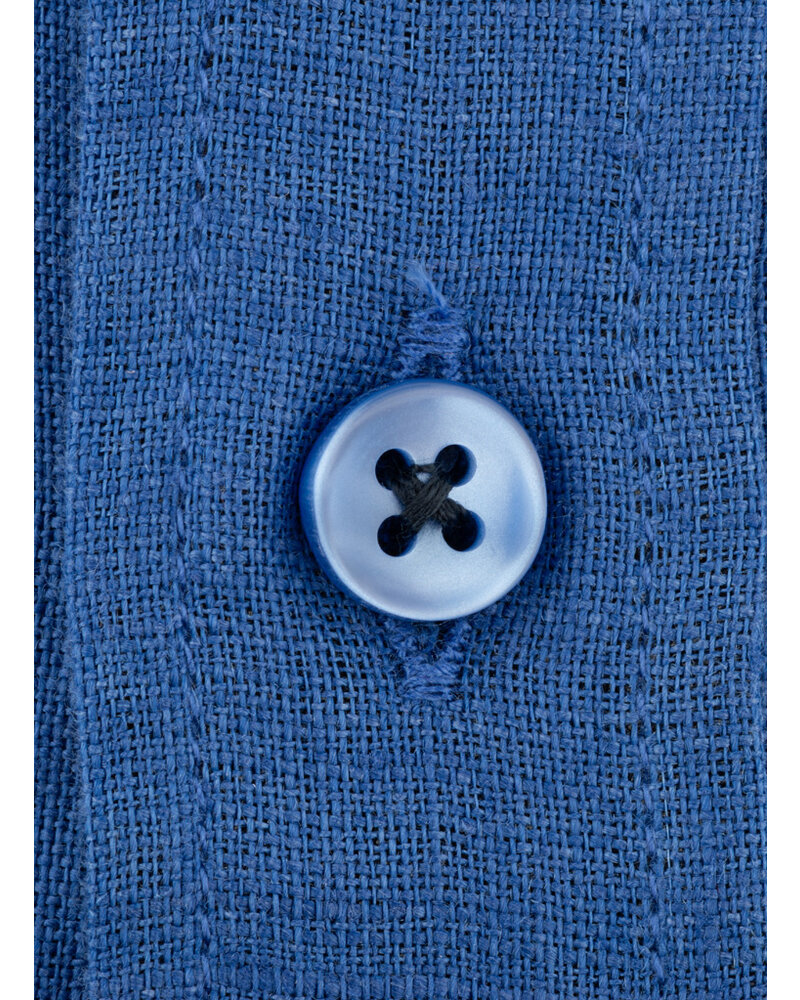 XOOS Chemise homme en lin bleu indigo et galon marine