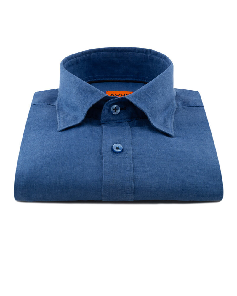 XOOS Chemise homme en lin bleu indigo et galon marine