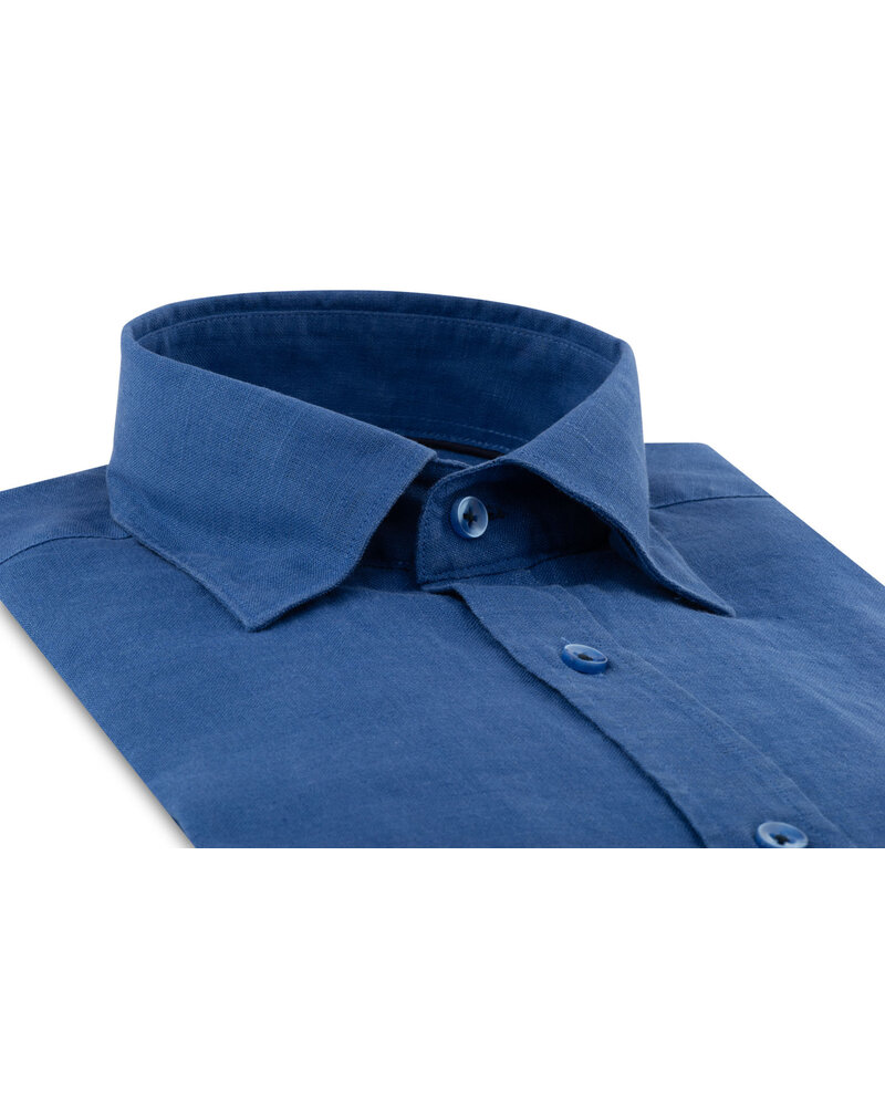XOOS Chemise homme en lin bleu indigo et galon marine