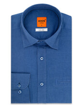 XOOS Chemise homme en lin bleu indigo et galon marine