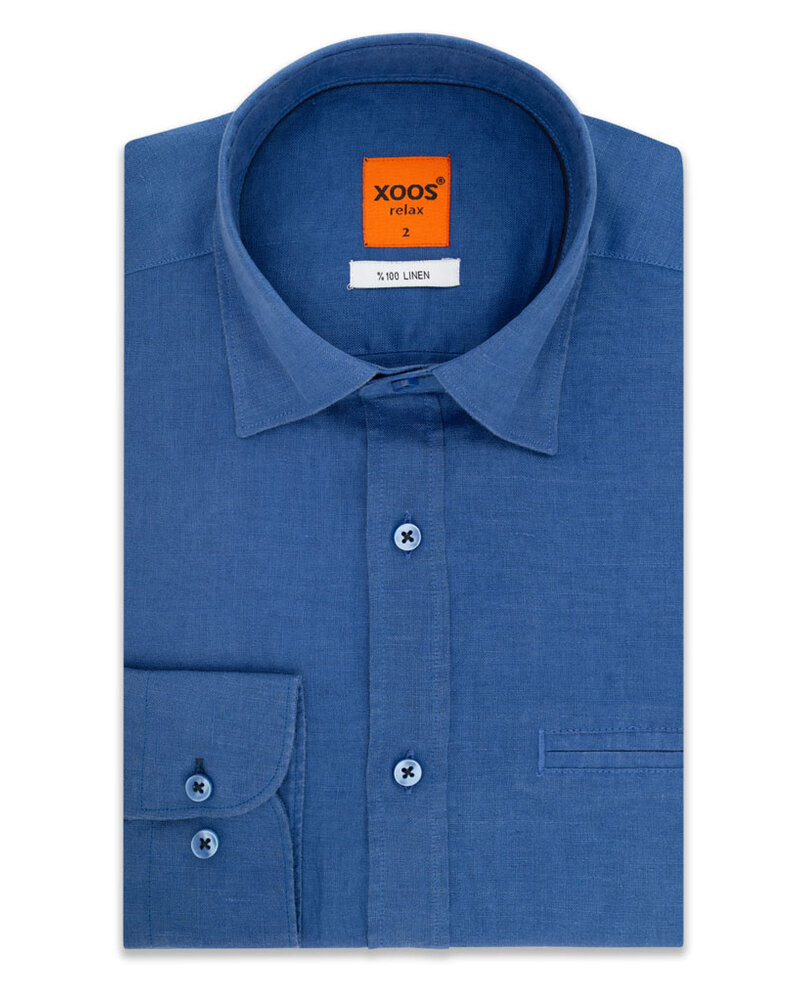 XOOS Chemise homme en lin bleu indigo et galon marine