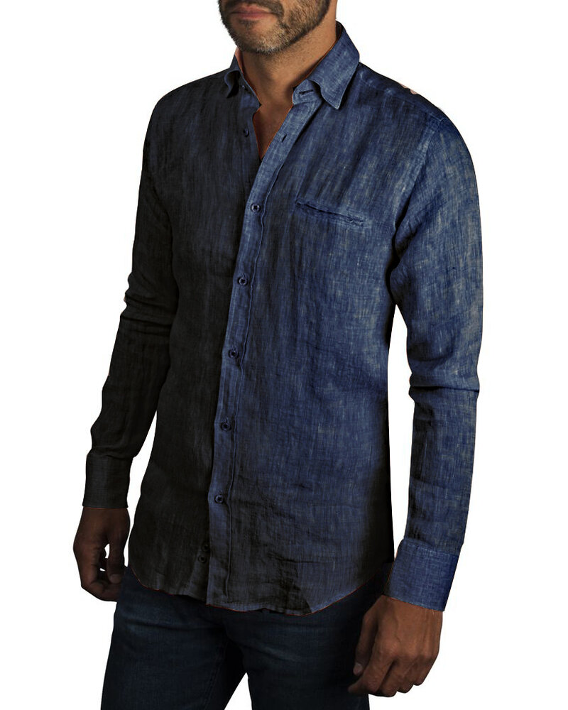 XOOS Chemise homme en lin marine et galon ciel
