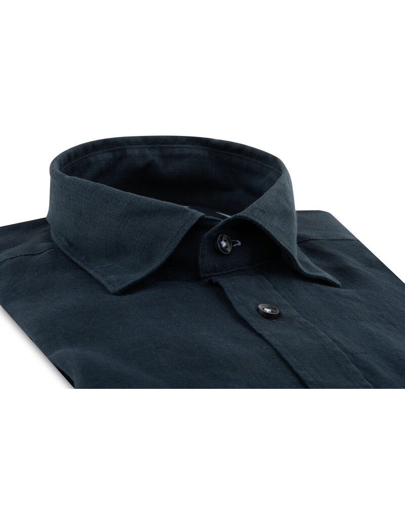 XOOS Chemise homme en lin marine et galon ciel