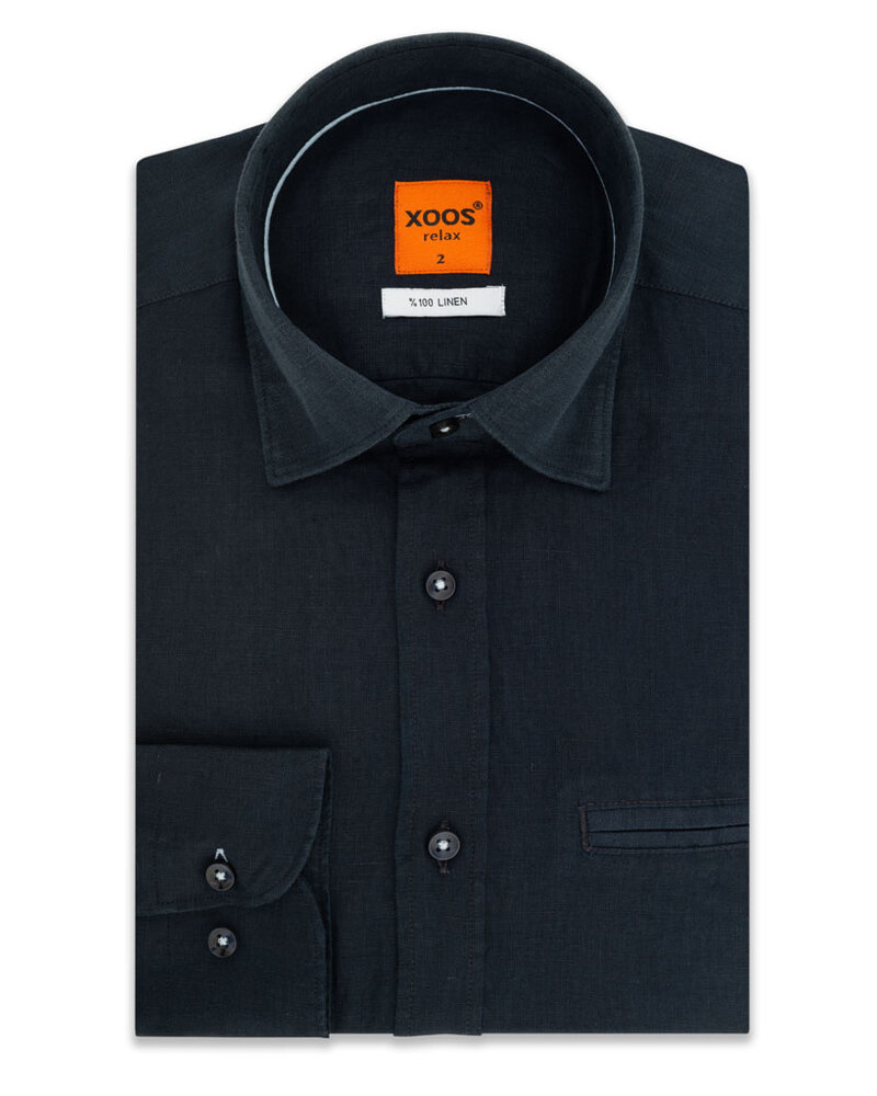 XOOS Chemise homme en lin marine et galon ciel