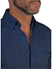 XOOS Chemise homme en lin marine et galon ciel